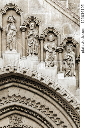 Facade of Jak Church in Budapest 123034105