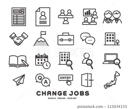 Vector icon set related to job change and job hunting Vector icon set related to job change and job hunting 123034133