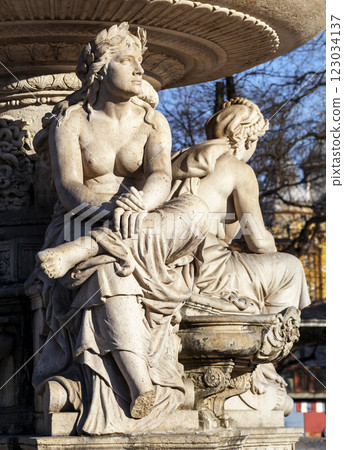 The sculpture of Danube Fountain in Budapest. The female figure symbolizes Sava river 123034137