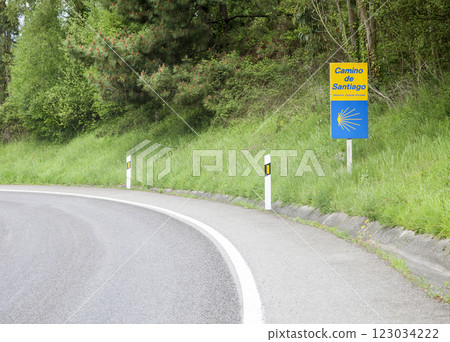 Road sign of Camino de Santiago 123034222