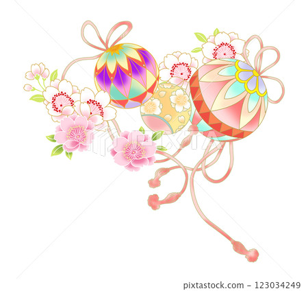 Gorgeous cherry blossoms and temari balls 123034249