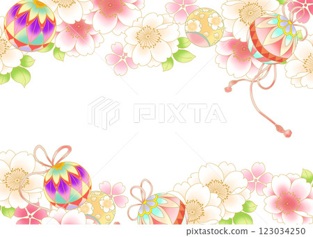 Gorgeous cherry blossom and temari frame illustration 123034250