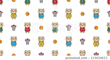 bear seamless pattern polar bear basketball net sport vector teddy cartoon doodle tile background gift wrapping paper repeat wallpaper scarf isolated illustration design 123034613
