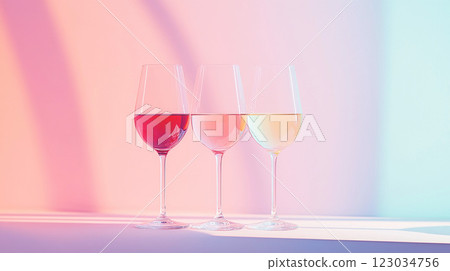 精緻的酒杯，盛有紅酒、白酒和玫瑰紅酒 123034756