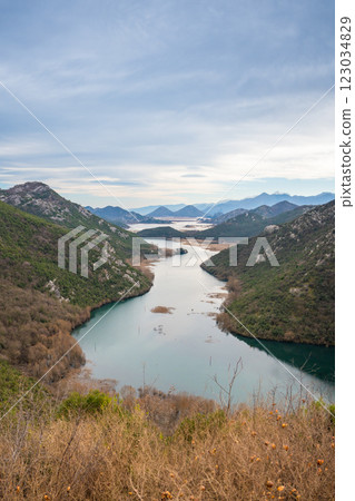 Canyon of Rijeka Crnojevica river near the Skadar lake coast in Montenegro in winter time 123034829