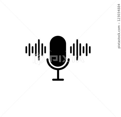 microphone with sound waves, podcast live streaming icon 123034884