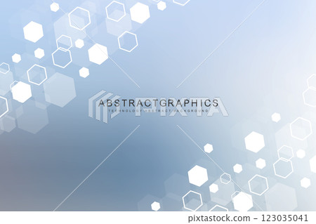 Modern science background with lines, dots and hexagons. Wave flow abstract background. Molecular structure for medical, technology, chemistry, science. Vector illustration Modern science background with lines, dots and hexagons. Wave flow abstract background. Molecular structure for medical, technology, chemistry, science. Vector illustration 123035041