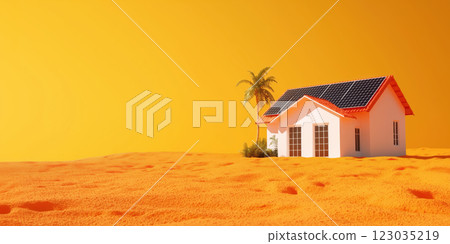 modern house with solar panels in vibrant orange landscape 123035219