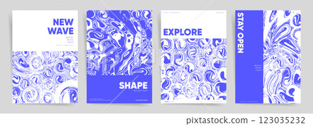 Minimalist Blue Swirl Poster Collection with Clean Geometric Layout. Book Cover. Flyer Template Design.  123035232