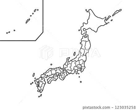 一張略顯鬆散的日本白色地圖，包括縣界 123035258
