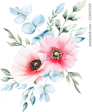 Pale pink flowers | Hand-painted watercolor 4 123035329