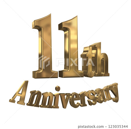 3DCG 字母“11 週年/11 週年紀念標誌閃耀”金色，金色 123035344