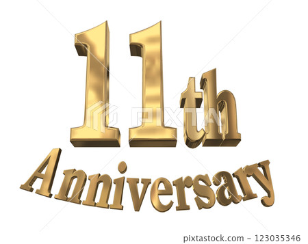 3DCG 字母“11 週年/11 週年紀念標誌閃耀”金色，金色 123035346