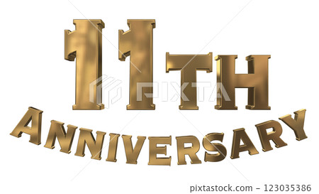 3DCG 字母“11 週年/11 週年紀念標誌閃耀”金色，金色 123035386