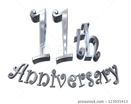 3DCG 字母“11 週年/11 週年紀念標誌閃亮”銀色,銀色 3DCG 字母“11 週年/11 週年紀念標誌閃亮”銀色,銀色 123035413