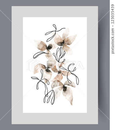 Flower buds in minimalist artistic style are drawn in watercolor or fine lines for floristry Flower buds in minimalist artistic style are drawn in watercolor or fine lines for floristry 123035439