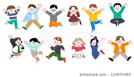 Colored pencil illustration of people jumping 123035465