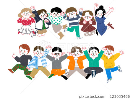 色鉛筆插畫跳躍的人（男人和女人） 123035466