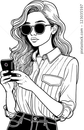 Icon of a woman holding a mobile phone 2 Icon of a woman holding a mobile phone 2 123035597
