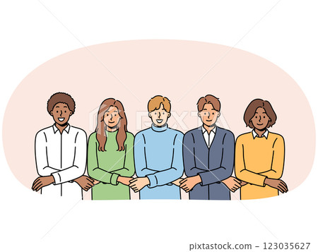 Team of multiracial people students holding hands and showing unity or lack of discord 123035627