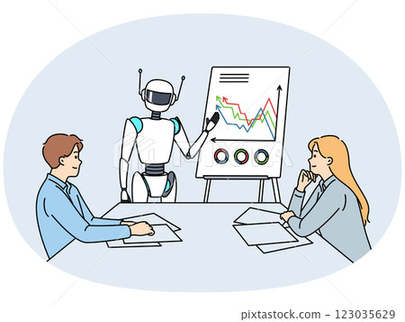 Artificial intelligence robot speaks to people in corporate boardroom to discuss company plans Artificial intelligence robot speaks to people in corporate boardroom to discuss company plans 123035629