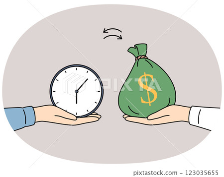 Hand with money and clock as metaphor for exchanging financial resources for time and delegation Hand with money and clock as metaphor for exchanging financial resources for time and delegation 123035655