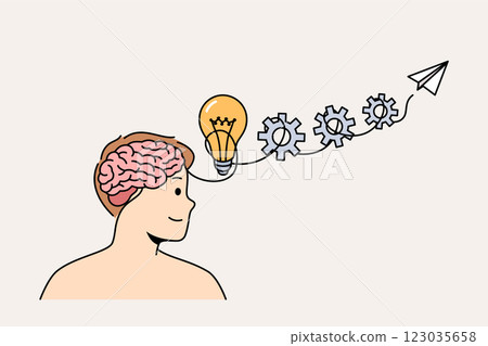 Man with developed intelligence demonstrates ability to generate idea and bring them to life Man with developed intelligence demonstrates ability to generate idea and bring them to life 123035658