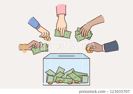 Collective collection of money or financial donations for charity and good deeds. 123035707