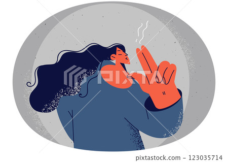Woman with fingers as cigarette 123035714