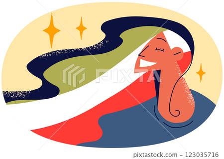 Smiling woman with hair as Iranian flag 123035716