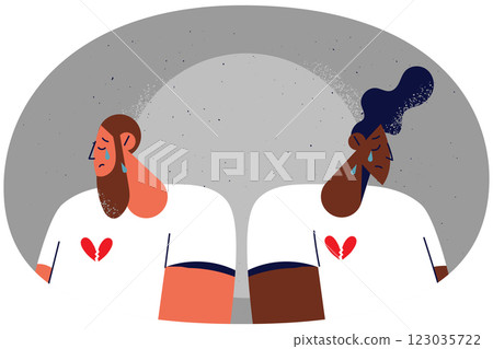 Unhappy multiethnic couple cry after breakup 123035722