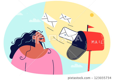 Woman receive letters from mailbox 123035734