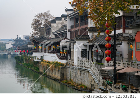 中國南京市中心、南京夫子廟街道和秦淮河 中國南京市中心、南京夫子廟街道和秦淮河 123035813