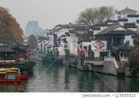 Downtown Nanjing, China, the streets of Nanjing Confucius Temple and the Qinhuai River Downtown Nanjing, China, the streets of Nanjing Confucius Temple and the Qinhuai River 123035825