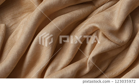 beige linen canvas crumpled natural cotton fabric. Organic Eco textiles White Fabric linen texture  123035972