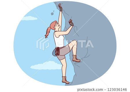 Woman climbs steep cliff to conquer difficult peak without insurance and set new record 123036146