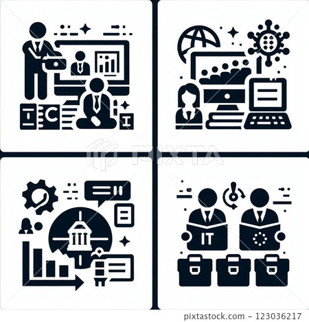 Pictograms depicting business scenes in the digital age 123036217