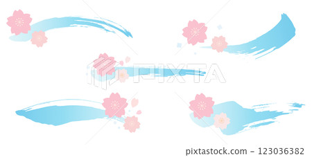 Cherry blossom decoration, brush strokes, set 123036382
