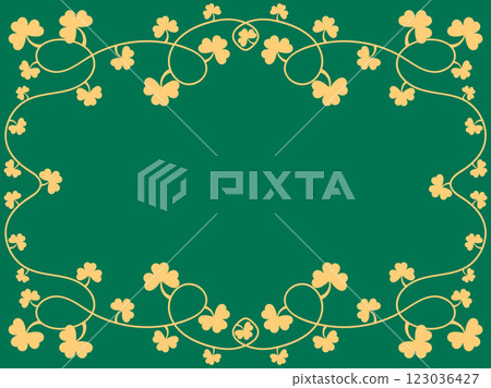 Green clover leaves frame for St. Patrick's Day. Border with shamrocks with place for text. Holiday shamrock frame for promotional products, postcards and printed publications. Vector illustration Green clover leaves frame for St. Patrick's Day. Border with shamrocks with place for text. Holiday shamrock frame for promotional products, postcards and printed publications. Vector illustration 123036427
