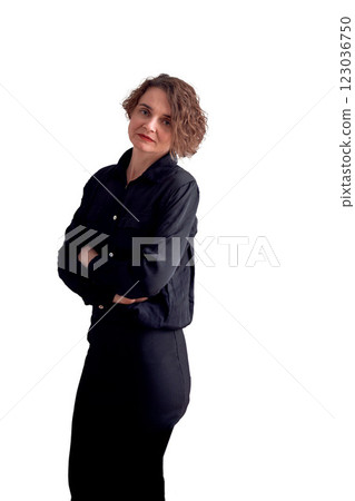 a Middle-aged businesswoman in dark suit, isolated, png 123036750