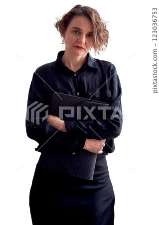 a Middle-aged businesswoman in dark suit, isolated, png a Middle-aged businesswoman in dark suit, isolated, png 123036753