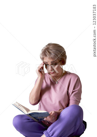 a senior woman in glasses reading, isolated, png a senior woman in glasses reading, isolated, png 123037183