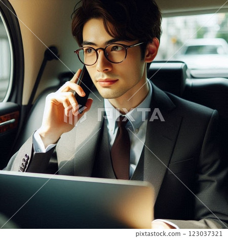 商人在計程車上打電話 123037321