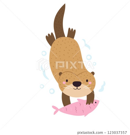 Vector illustration of cute otter character. Funny marine creature 123037357