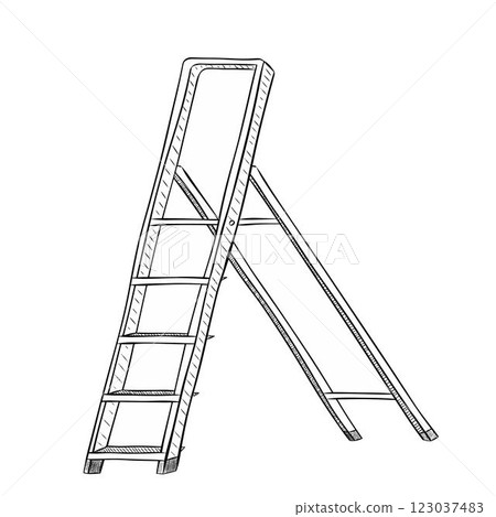 Step ladder graphic line vector illustration, isolated on transparent background illustration 123037483