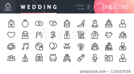 Wedding Line Icons Set with Editable Stroke 123037836