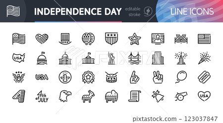 USA Independence Day Line Icons Set with Editable Stroke 123037847