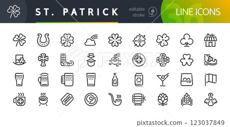 St Patricks Day Line Icons Set with Editable Stroke 123037849