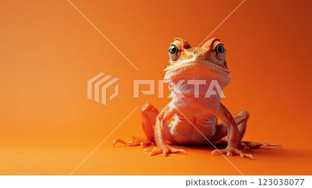 Bright orange frog poses against vivid backdrop 123038077