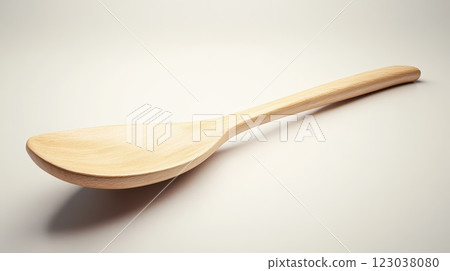 Crafted wooden spoon on neutral background 123038080